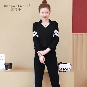 

Hmn Partn Ers Casual Two Piece Set Women 2020 Autumn Stripe Pattern Long Sleeve Top And Trousers Two Piece Outfits Plus Size