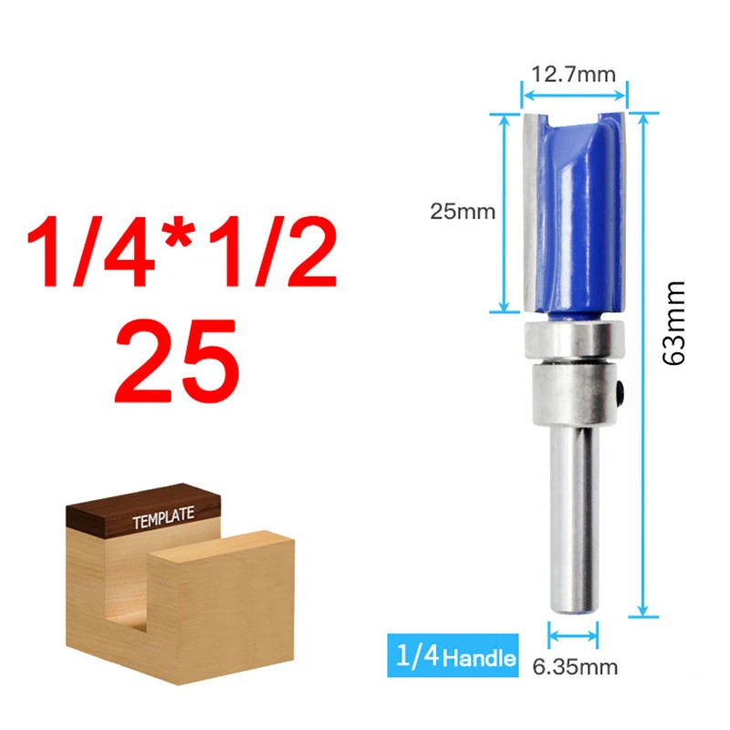 LAMEZIA 6.35mm Handle Profile Trimmer Woodworking Tool Router Bits For Wood Cutter Flat End Mills With Bearings