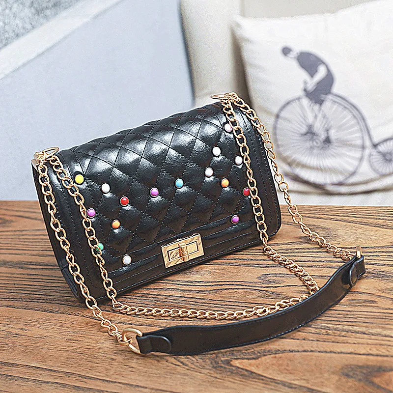 

2020 Sunny Summer Bag Women's New Style Fashion Korean-style Versatile Shoulder WOMEN'S Bag Rivet Chain Square Sling Bag Fan