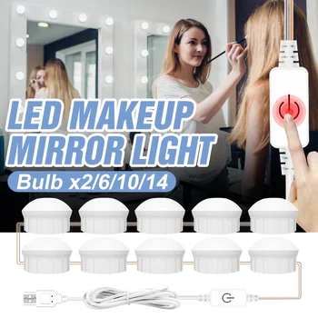

3 Modes Colors LED Vanity Mirror Lamps DC 12V Dressing Table Lamp USB Hollywood Makeup Light 2 6 10 14 Kit For Bedroom Bathroom