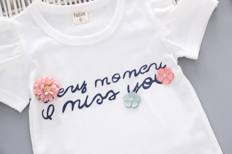 Summer Princess Baby Girl Clothes, Newborn Clothing Pink Tshit Outfits For Kids Floral shorts suit female baby