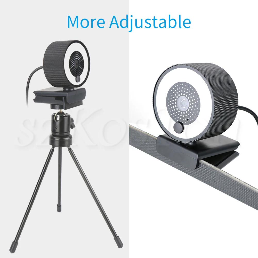 60FPS Autofocus Webcam 1080P 2K HD Web Camera for PC Laptop Computer with Microphone Ring Light Tripod web cam for Steam OBS