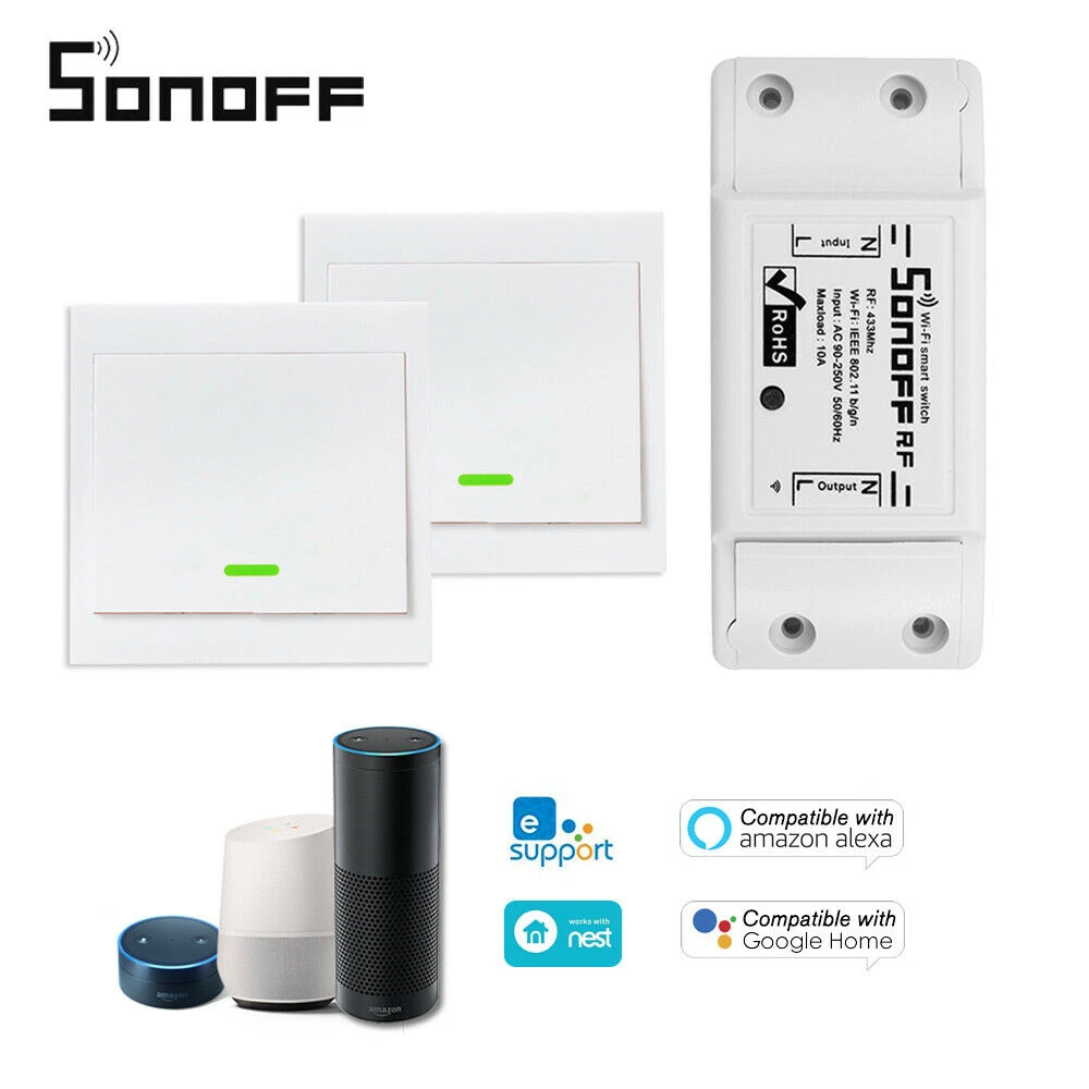 Sonoff RF WiFi Smart Switch RF Receiver Remote Control Smart Light Timing Switchs 1 2 3Gang 433Mhz RF Remote for Alexa Google