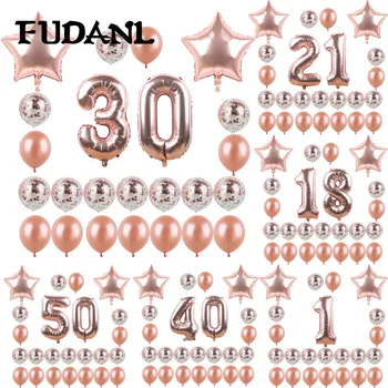 

1Set Happy Birthday Party Decor For 18 21 30 40 50 60 70th Decor Balloon Adult Rose Gold Star Confetti Number Foil Ballon Supply