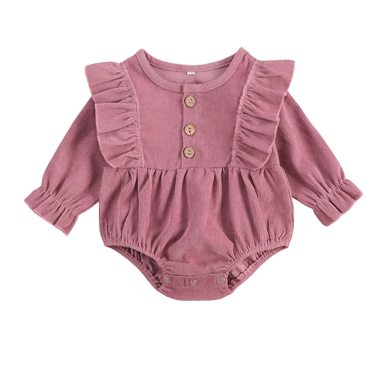 0-18M Newborn Baby Girls Boys Button Ruffles Long Sleeve Button Solid Jumpsuits Clothing