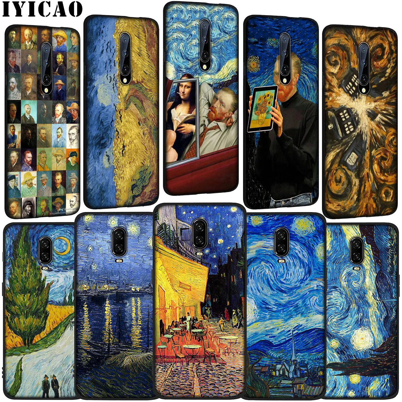

IYICAO Van Gogh Tardis Soft Silicone TPU Black Phone Case for OnePlus 7 Pro 6T 6 5T 5 One Plus 7Pro Cover