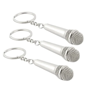 

3 Pcs Metal Keychain Creative Music Gifts Key Chain Key Ring Microphone Keychain Fashion Key Chain Creative
