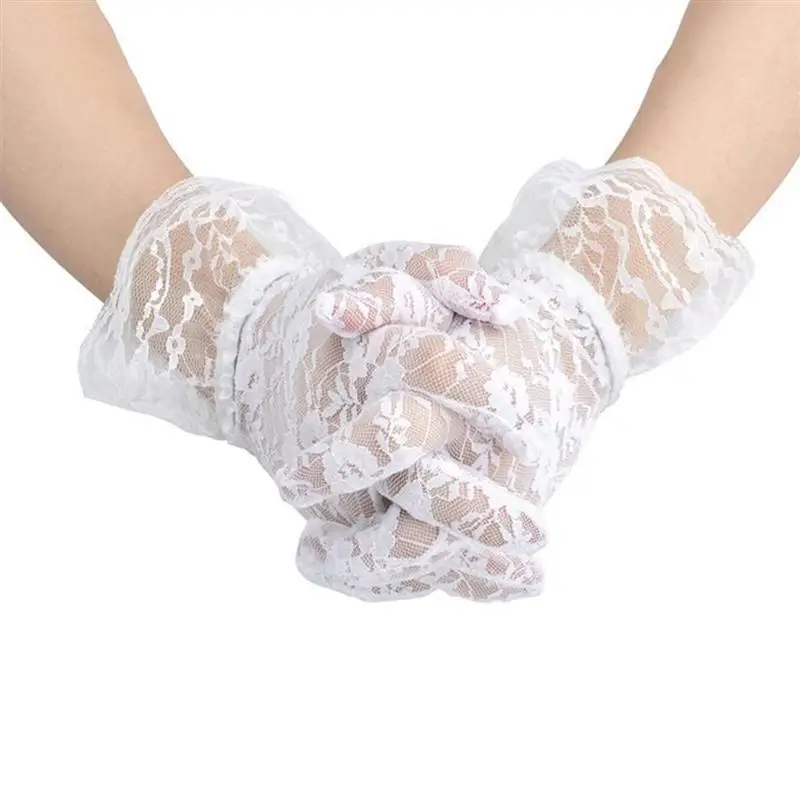 1 пара женских летних коротких кружевных перчаток анти-УФ Защита от солнца полный палец перчатки для вождения на открытом воздухе перчатки для выпускного вечера