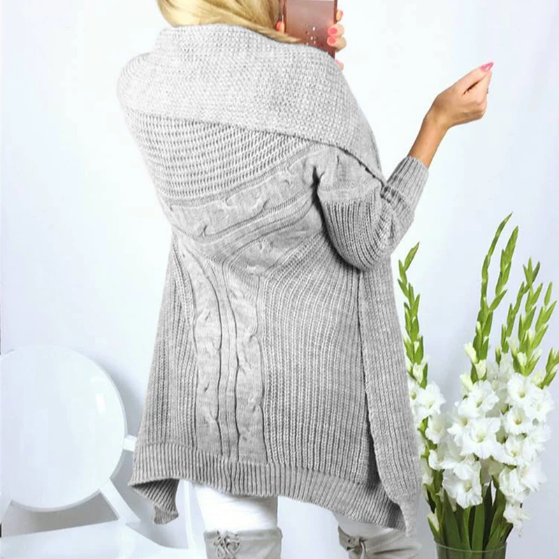

Women Coat for Streetwear Jacquard Design Lotus Leaf Collar Bat Sleeve Solid Cardigan Coat Female Knitted Sweater Thick Coat