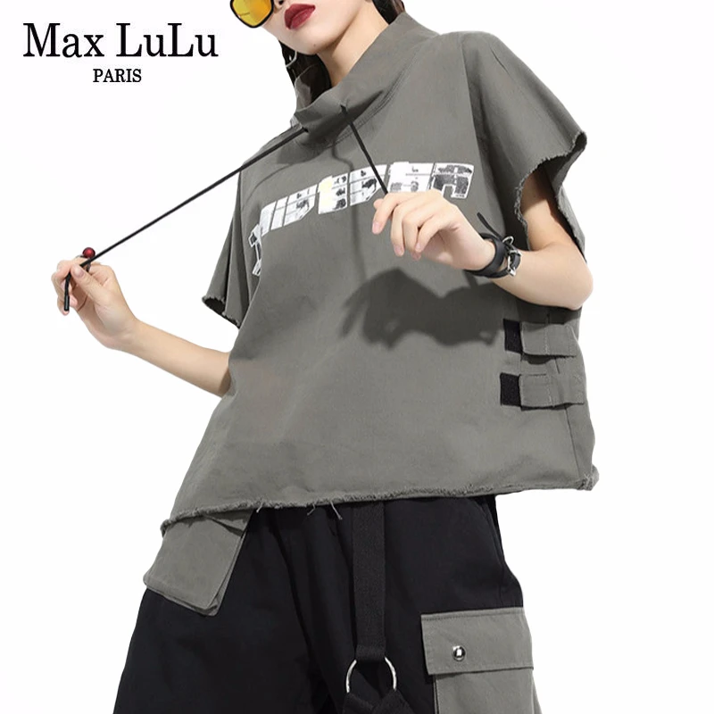 Max LuLu 2020 новые летние корейские модные женские свободные комплекты из двух предметов в стиле хип хоп, женские повседневные Костюмы с принтом, Лоскутные Топы и штаны|Футболки| | АлиЭкспресс