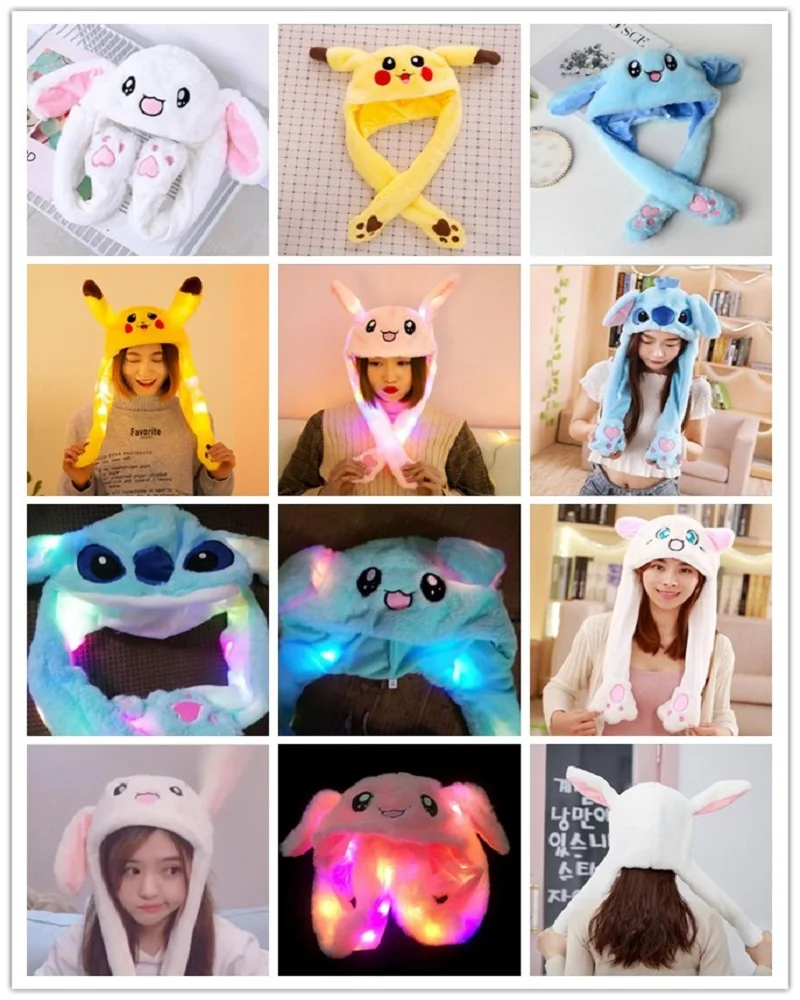 

2019 Fashion Moving Hat Rabbit Ears Plush Sweet Cute Airbag Cap Polyester with light