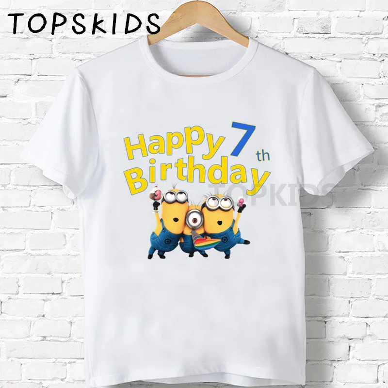 Свечи "Happy Birthday" для торта, Миньоны, номер 1-11, футболки с принтом Cartroon Забавные топы для маленьких мальчиков и девочек, детская Милая футболка, HKP2451