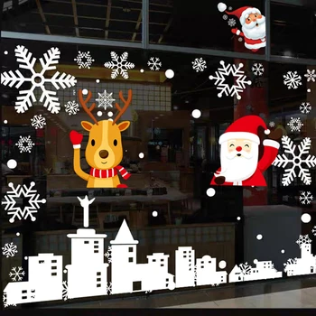 

Christmas Window Clings Snowflake Stickers for Glass Santa Claus Reindeer Xmas Decals Decorations for Christmas Party J