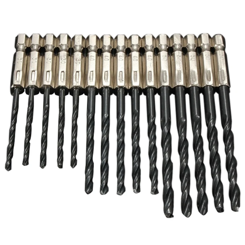 

15 pcs High Speed Steel Titanium Coated Drill Bits Set 3 4 5 mm Hex Shank
