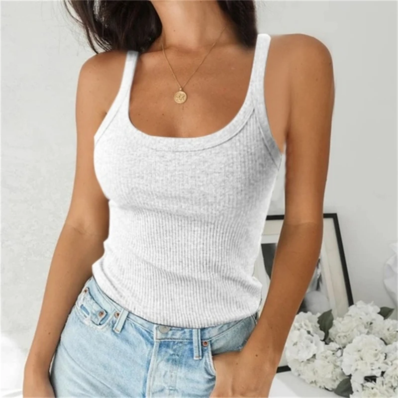 camisole Women Sleeveless Spaghetti Vest Quality Knitted Camis U-neck Tank Tops Casual Solid Color Basic Camisole For Female Plus Size gym bra Tanks & Camis