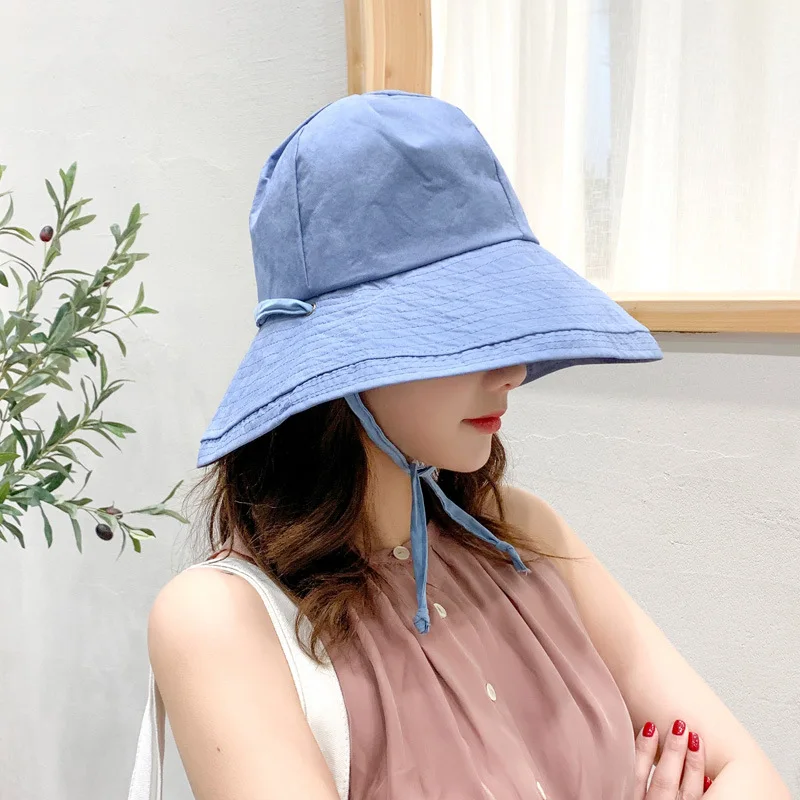 Blue Рыбацкая шляпа, женский летний капюшон, Корейская Студенческая Кепка с покрывалом, женская пляжная туристическая, солнцезащитная, анти-ультрафиолетовая, s H7363 - Цвет: Blue
