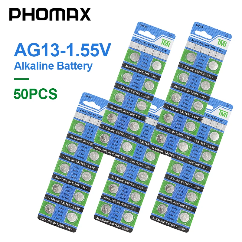 PHOMAX 1 55 в AG13 50 шт./упак. часы Щелочная батарейка Кнопка LR44 357 S76E SP76 SG13 V303 AG 13 с