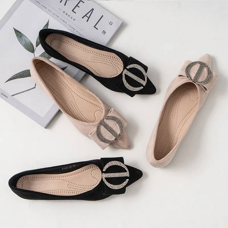 

Huizhou WOMEN'S Shoes Spring New Style Single Shoes Women's Low-Cut Large Size Flat Pointed Suede Boat Shoes Shoes