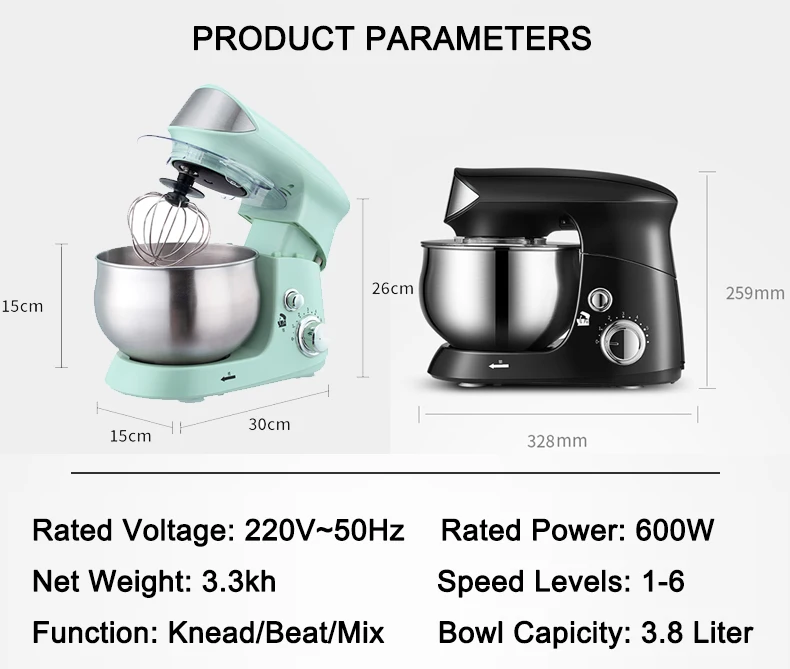 JIQI 3.5L Stainless Steel Bowl Electric Stand Food Mixer Cream Blender Knead Dough Cake Bread Chef Machine Whisk Eggs Beater EU