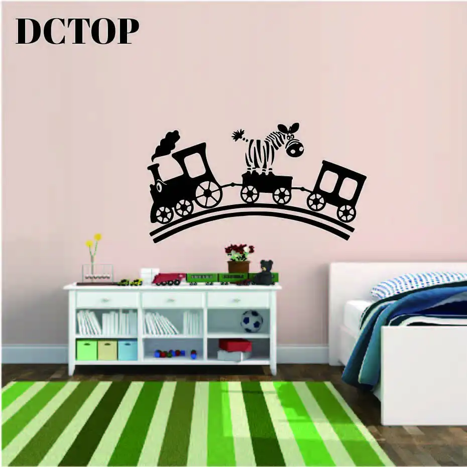 

Funny Cute Zebra on Train Travel Sticker Children Art Vinyls Wall Decals Nursery kids Room Bedroom Living Room Decor Home Mural