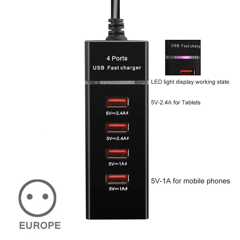 eu plug США/ЕС/Великобритания вилка настенное зарядное устройство 4 usb порта Быстрая Зарядка адаптер для телефона планшета V-Best - Название цвета: eu plug