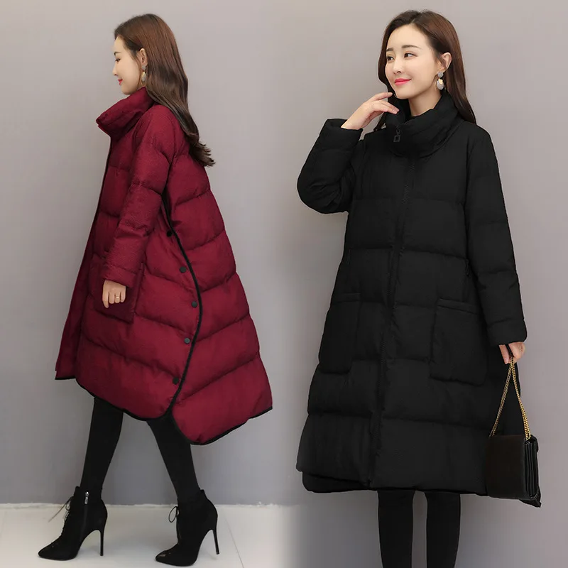 

Cotton-padded Clothes 2018 Winter Fashion Comfortable Simple Cool Solid Color Mid-length Long Sleeve