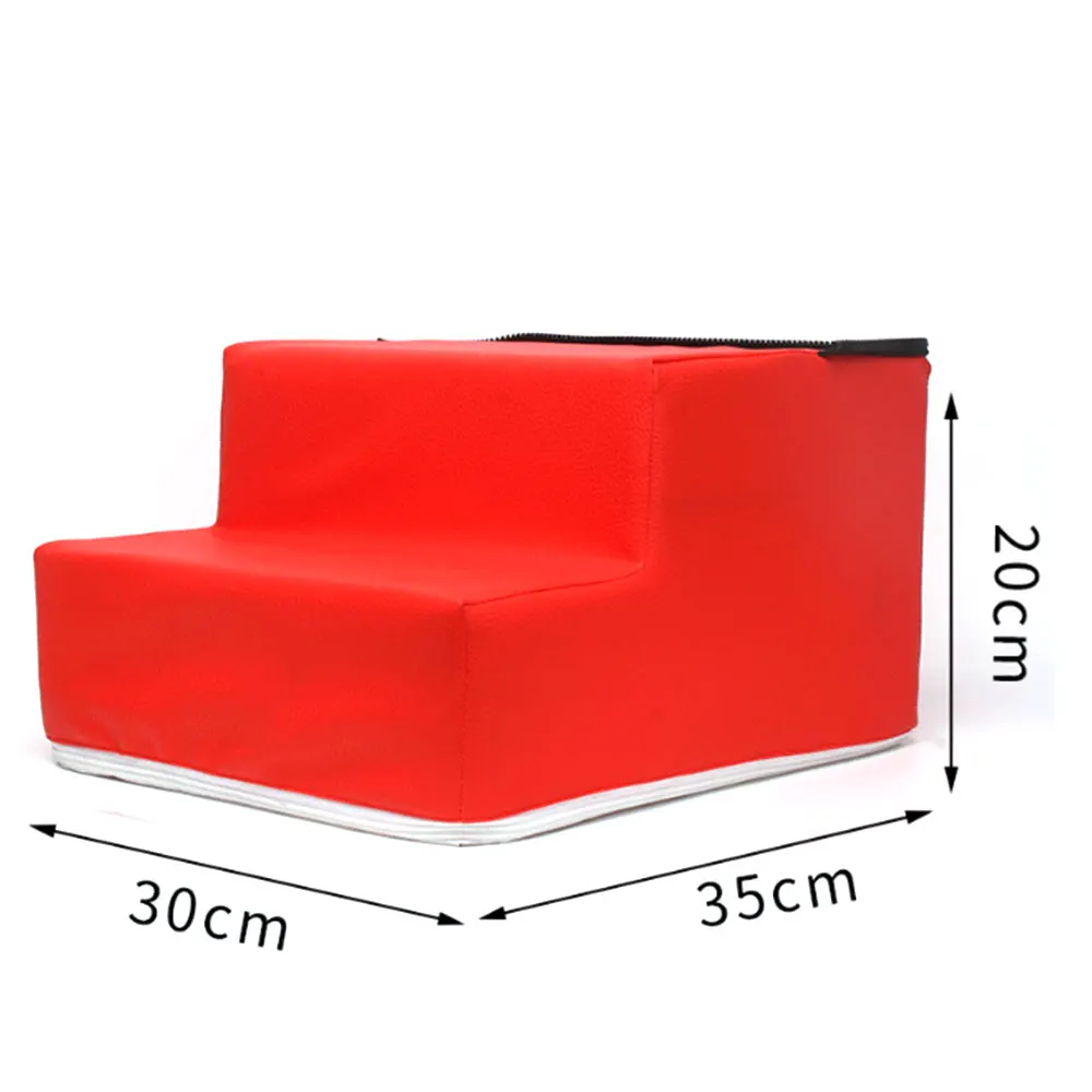 red leather S Лестница для домашних животных, дышащая сетка, складная Съемная кровать для домашних животных, лестница для собак 2/3 шагов, лестница для маленьких собак, щенков, кошек, подушка для кровати, коврик - Цвет: red leather S