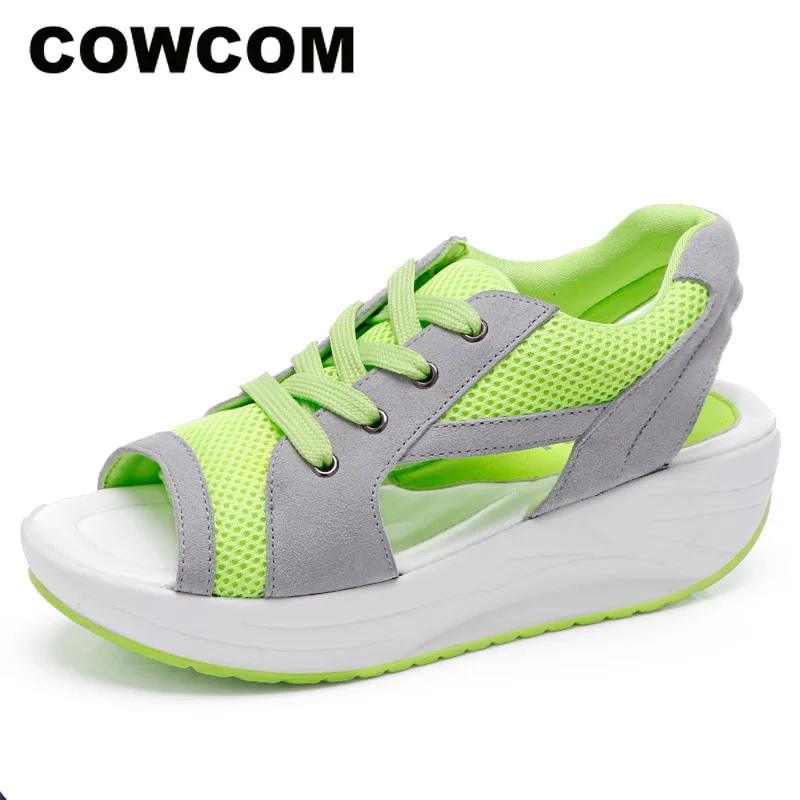 Босоножки COWCOM на толстой подошве дышащие удобные туфли качалки танкетке для