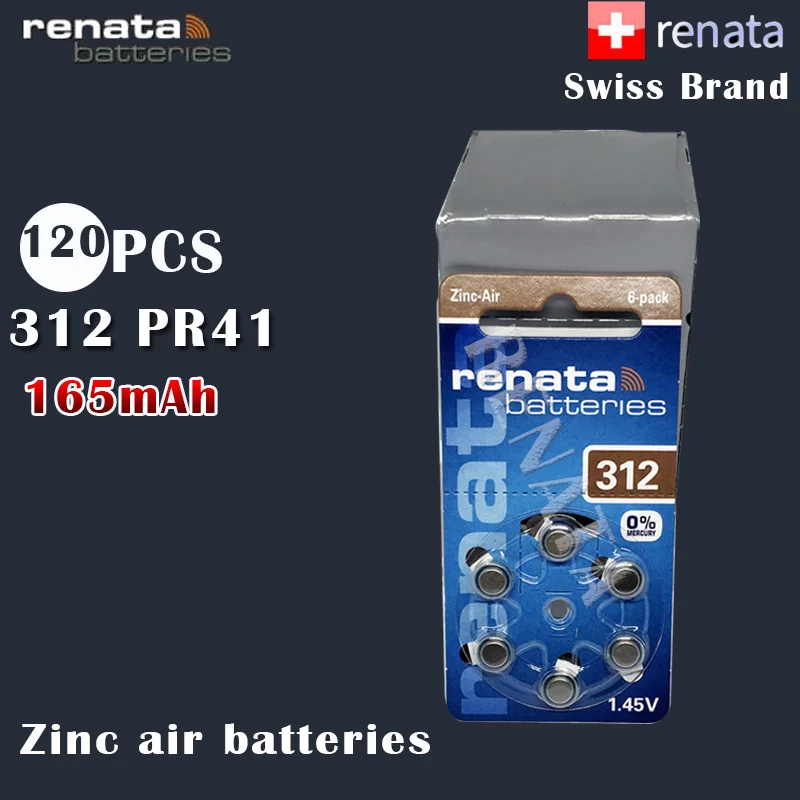 120 шт. цинковые батарейки Renata 312 1 45 в 165 мАч для слухового аппарата PR41 A312|Часовые