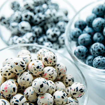 

10pcs leopard Silicone Loose Beads Food Grade Teething Beads DIY Chewable Colorful Teething For Infant Baby Safe Teether Round