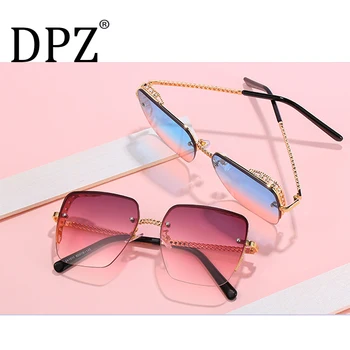 

2020 DPZ Fashion New Diamond Cat Ears Ladies Sunglasses Frameless Trimming Color Men's aviation Sunglasses Oculos De Sol
