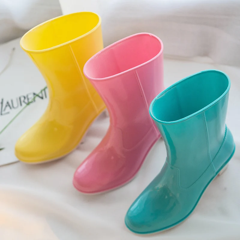 Fashion Women High Heels Rain Boots,Waterproof Mid-calf Rubber Shoes,Girls Non-slip Galoshes,Candy Colors,FREE Dropshipping