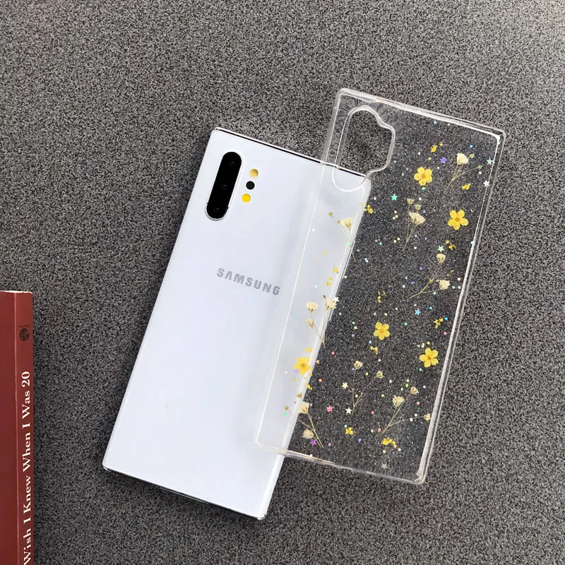 

Real Flower Soft TPU Case For Samsung Galaxy Note 10 note9 note8 Glitter Transparent Phone Cases For Samsung S10 s9 plus Cover