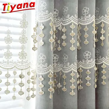 

Love Shape Embroidered Tulle Grey Tassel Bottom Curtain for Living Room Beading Yarn Curtains for Bedroom Heart CurtainsHM446#20