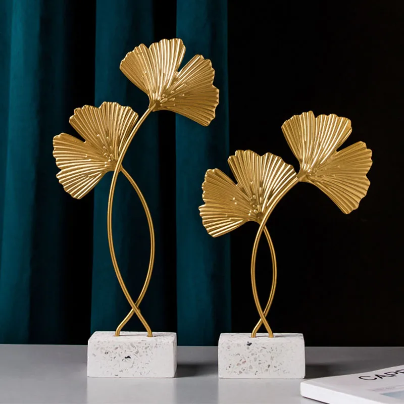 Nordic Luxury Gold Ginkgo Biloba Leaves Figurine Metal Plant Sculpture Room Decor Fengshui Ornament Home Decoration Accessories Nordic Luxury Gold Ginkgo Biloba Leaves Figurine Metal Plant Sculpture Room Decor Fengshui Ornament Home Decoration Accessories