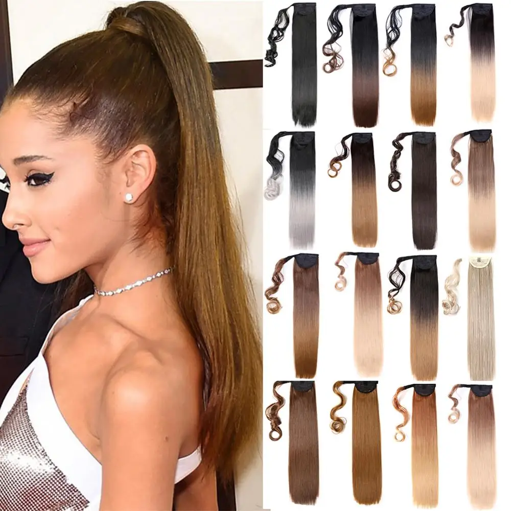 Hair-Extension Ponytail Straight-Wrap Synthetic Women Fake-Hair Heat-Resistant Clip-In