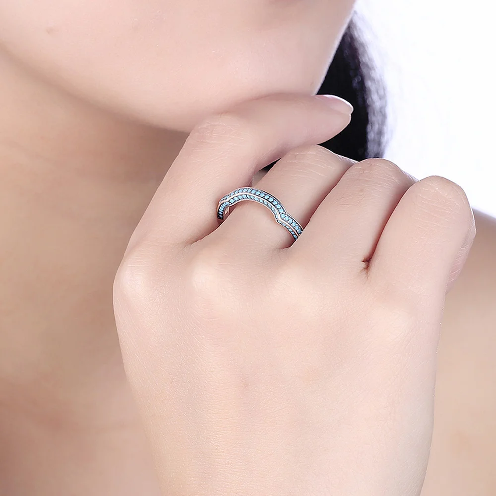 

925 Sterling Silver Blue Turquoise Crown Close Rings for Women Korean Sweet Fine Jewelry Finger Cirle Bizuteria Gemstone Rings