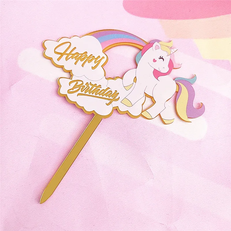 Acrilico Unicorno Cake Topper Carino Flamingo Sirena Felice Torta Di Compleanno Topper Per I Bambini Di Compleanno Unicorno Decorazioni Della Torta De