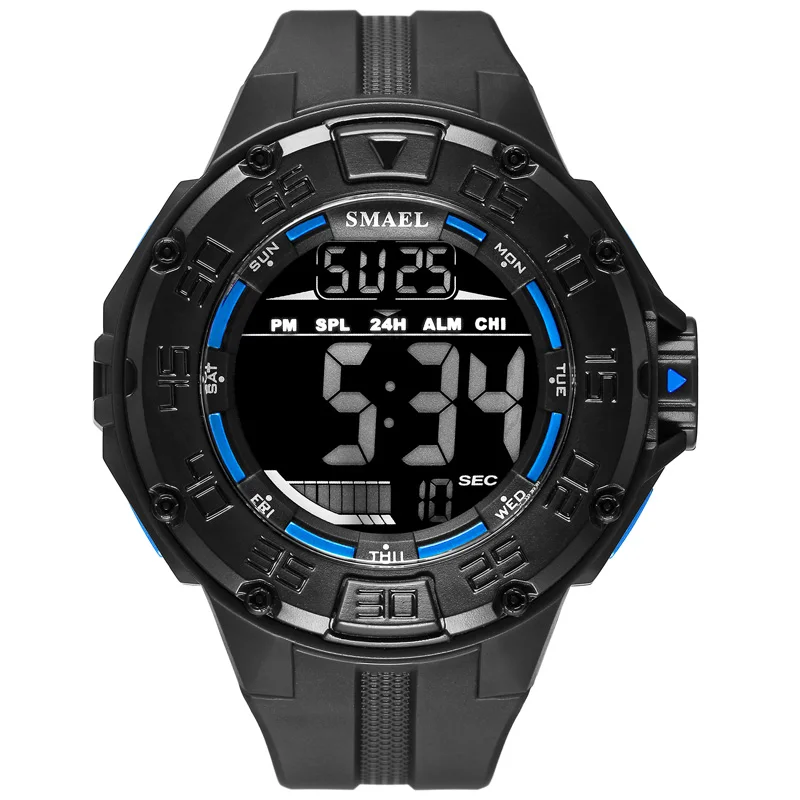 Black blue SMAEL 1543 Мужские Цифровые часы с большим циферблатом, военные спортивные часы, хронограф, задний светильник, водонепроницаемые мужские наручные часы, Автоматическая Дата - Цвет: Black blue