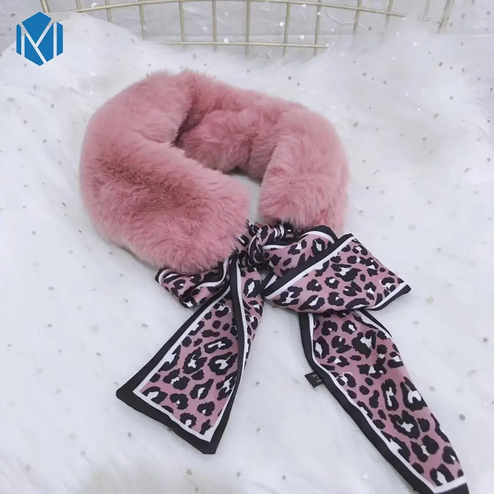 Женский зимний плотный плюшевый шарф из искусственного кроличьего меха для женщин/девочек, Одноцветный воротник, шаль, теплая шаль, модная шаль - Цвет: Hot Pink Bow Scarf