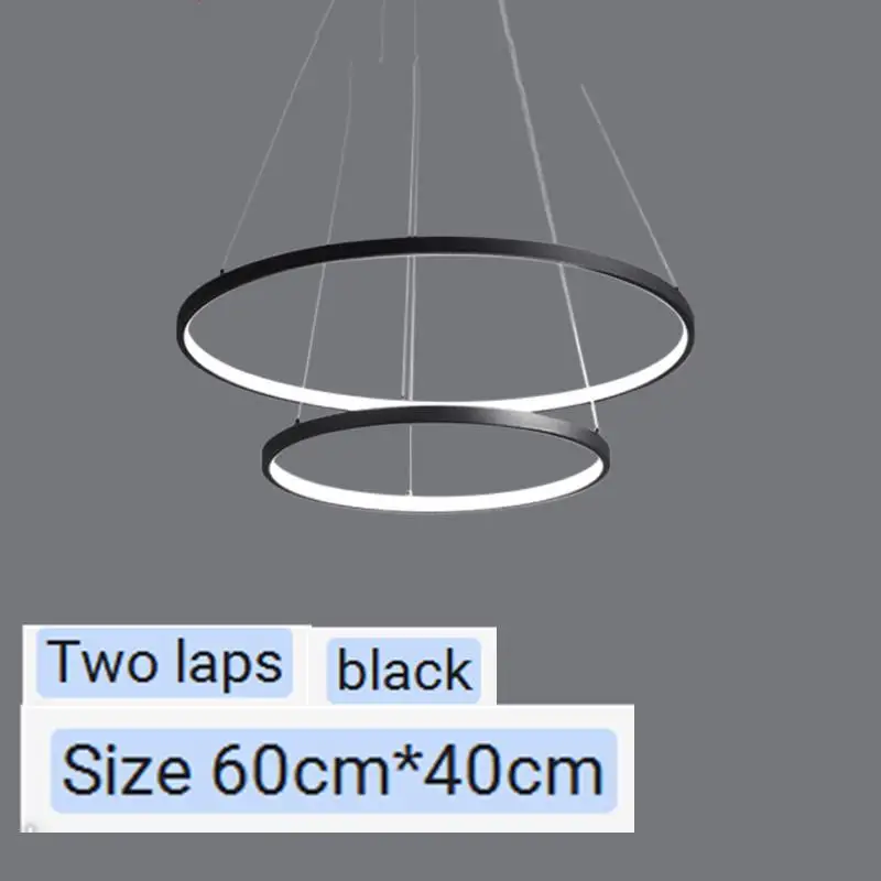 Светодиодные подвесные светильники черного/белого цвета для гостиной, Светильники для помещений, круглые подвесные светильники для столовой - Цвет корпуса: blackD60cm-40cm