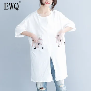 

[EWQ] 2020 Spring Summer New Pattern Round Collar Half Sleeve White Patchwork Pullovers Casual T-shirt Women AK54700
