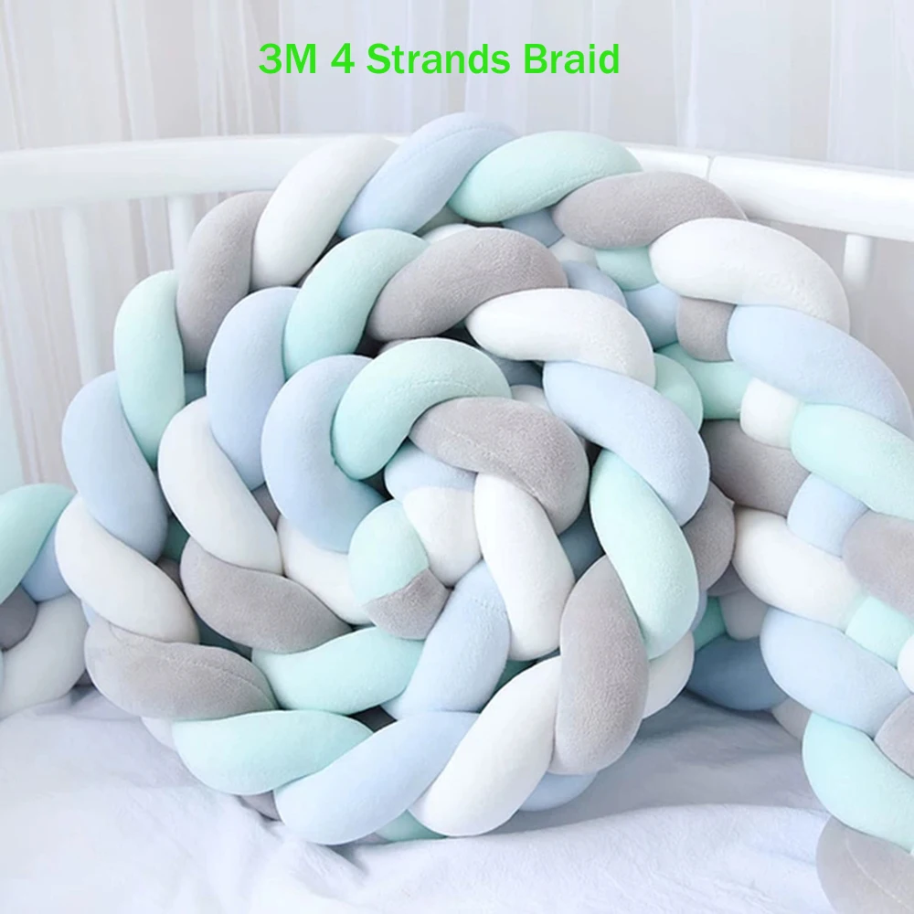 3M 4 Strands 3 м 4 нити оплетка Детские кроватки бампер узлом накладка на перила кроватки «дышащая» Подушка колодка детская постельное для колыбели номер Декор защита для кроватки - Цвет: 3M 4 Strands