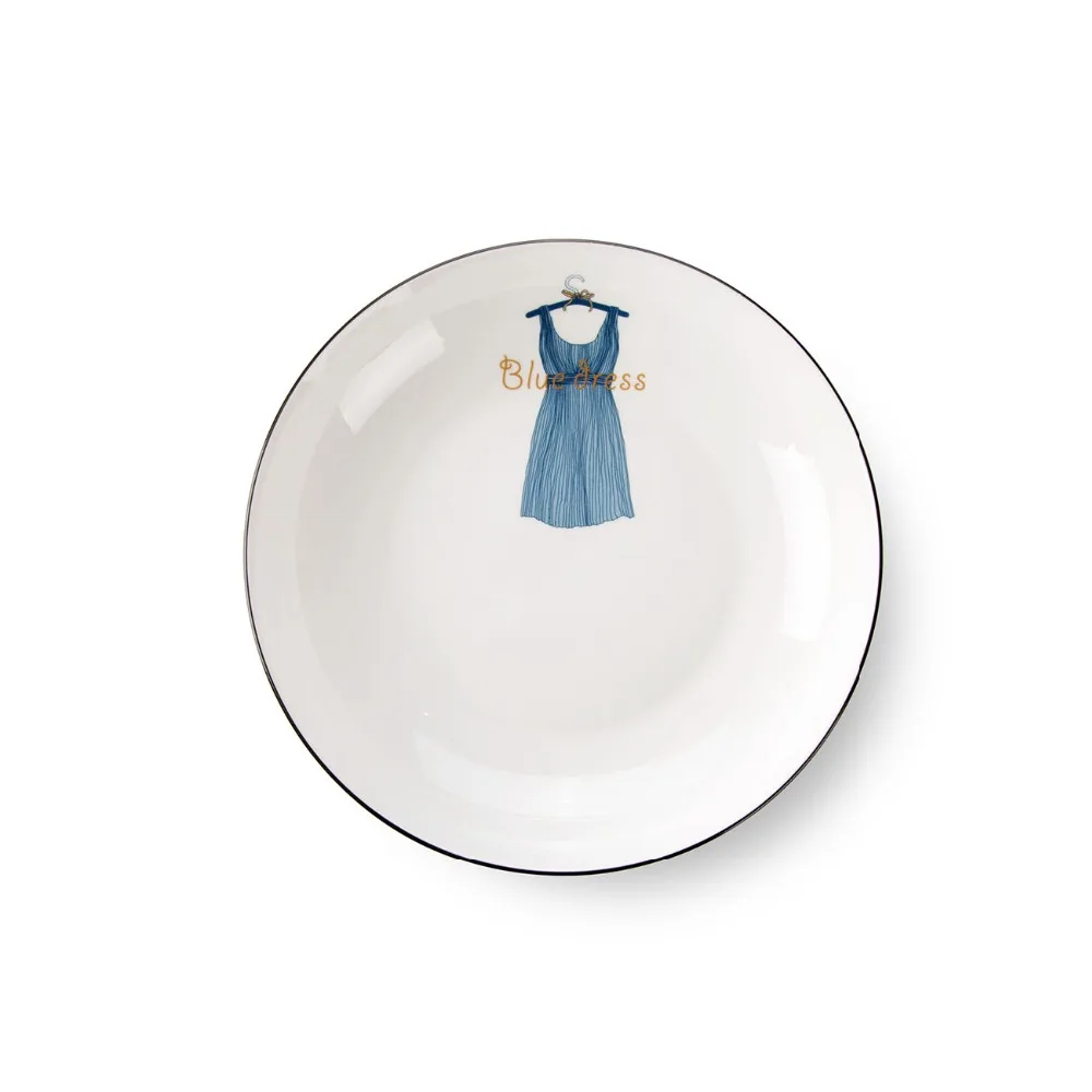 1PC Round Ceramics Western Plate European Style Breakfast Dish Plate Creative Household Tableware White Dish Tray