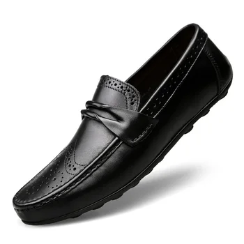 

big size 47 men's loafers shoes casual genuine leather cow loafers male slip on classic black slip on flat shoes for men