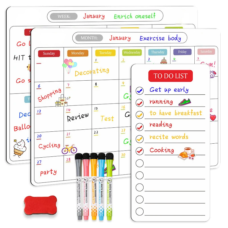 

New A3 Magnetic Dry Erase Calendar Whiteboard Fridge Magnet Daily Message Stickers Organizer Schedule Planner To Do List Notepad