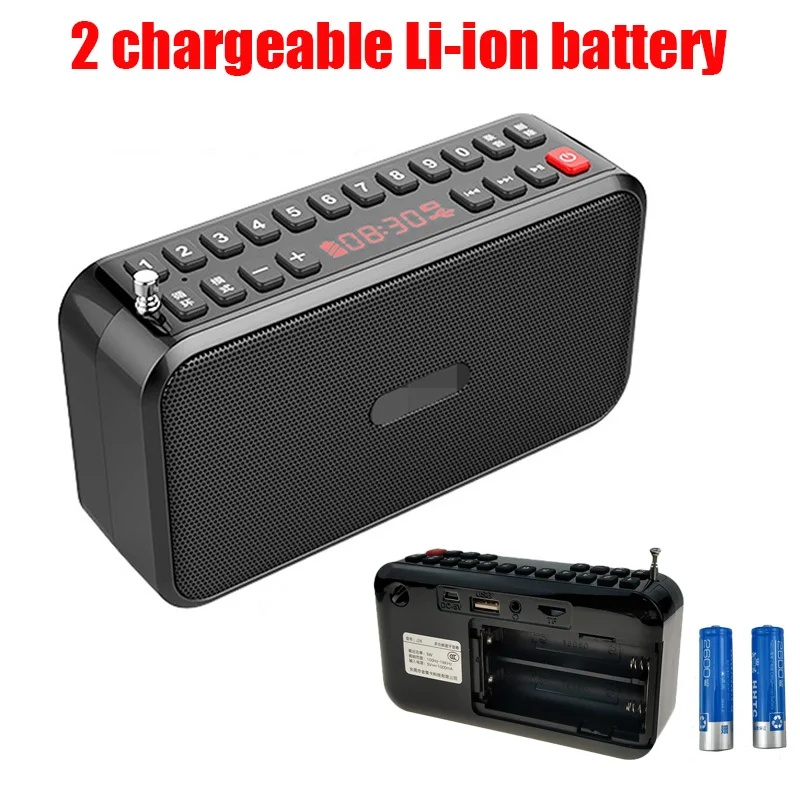 Mini altavoz Hi-Fi con Bluetooth 5,0, Radio FM, reproductor TF, USB, llamada manos libres, soporte para auriculares de 3,5mm y dos baterías 18650