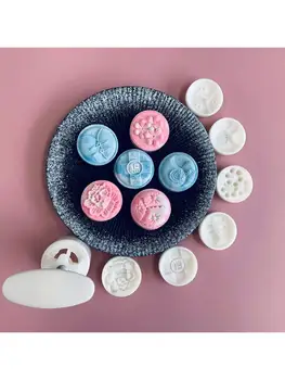 

50g Mooncake Mold with 6 Stamps Cookie Cutter Hand Press Green Bean Cake Pastry Mould DIY Bakeware Mid-autumn Festival