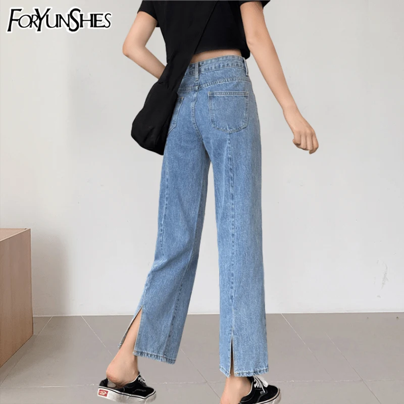 

women high waist straight loose jeans 2020 autumn winter new punk vintage denim pants Streetwear cropped-leg jean korean