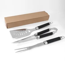 3 шт кухонные инструменты из нержавеющей стали+ резиновая нескользящая ручка многофункциональная лопатка для барбекю+ вилка для барбекю+ зажим для барбекю легко носить с собой